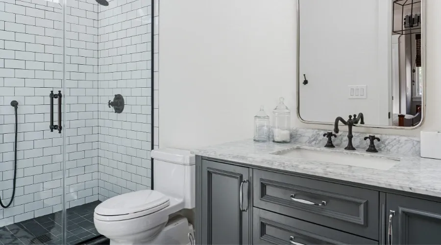 Modern-looking bathroom remodel.