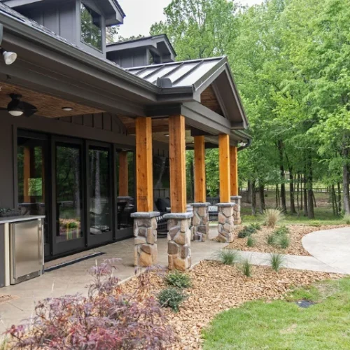 Custom outdoor patio with wood columns