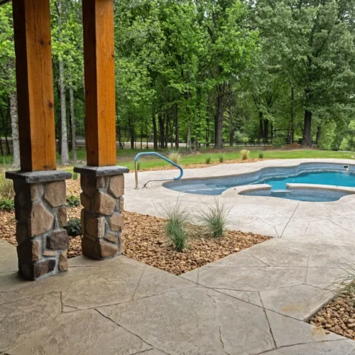 Stamped and stained concrete pool deck